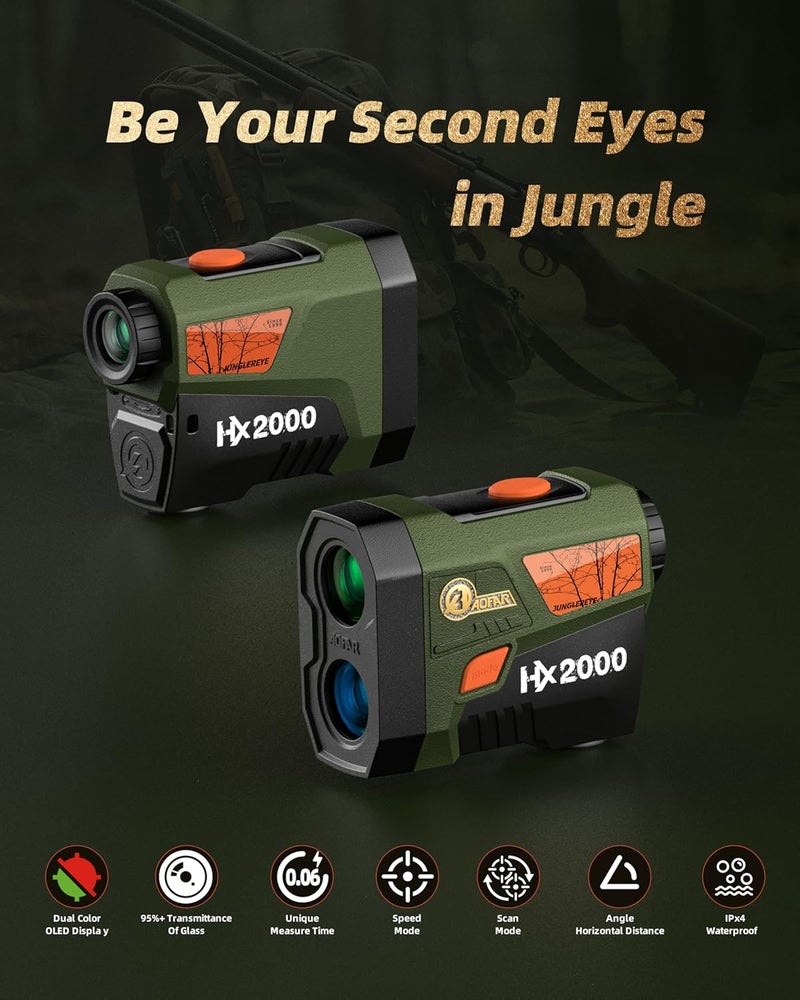 AOFAR HX2000 Hunting Rangefinder with Dual-Color OLED Display, Ultra-Clear Optics with 95%+ Transmittance of Glass, 2000 Yards with Angle and Horizontal Distance, Range, Scan, Speed Mode, Waterproof - Image 2